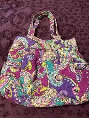 Vera Bradley Quilted Paisley Tote in Purple, Teal & Lime